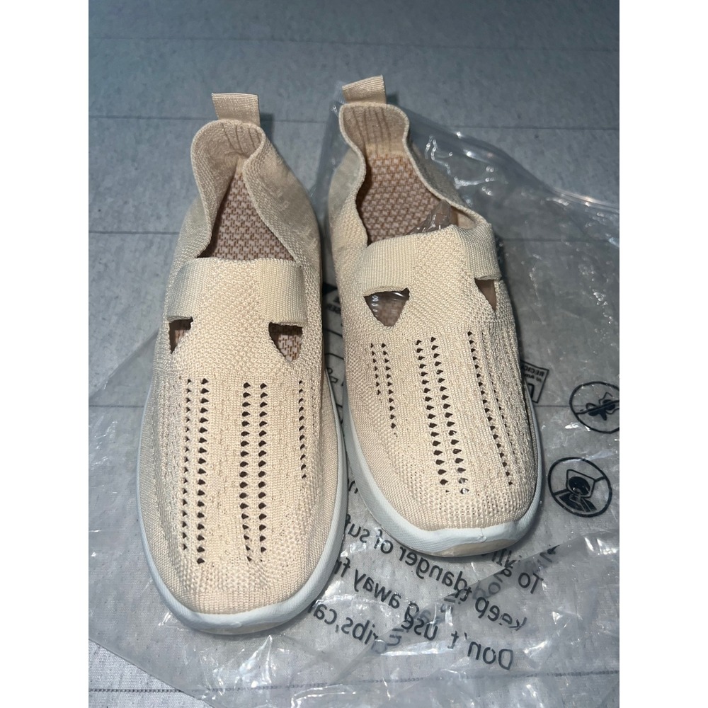 Skechers Womens Slip On Knit Walking Sneakers Beige Size 8 - Picture 4 of 11